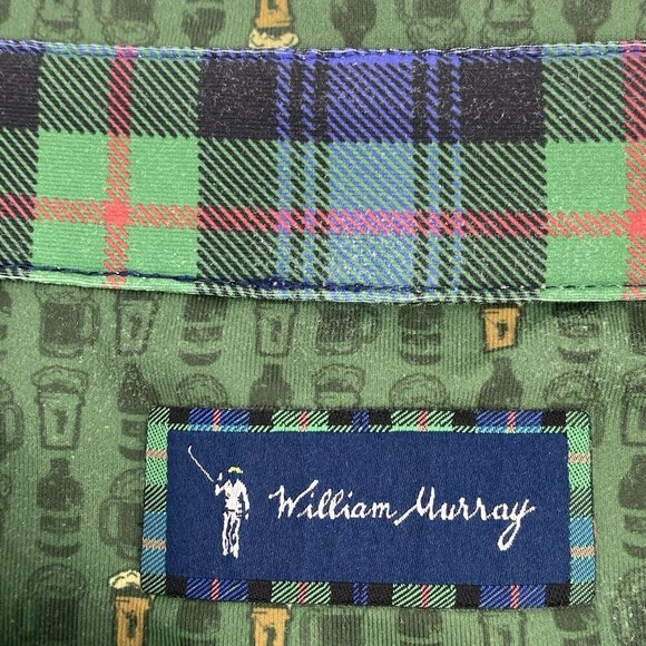 William Murray Mens Size XXL Green Golf Polo Beer Mug Print Performance Stretch - Picture 7 of 16